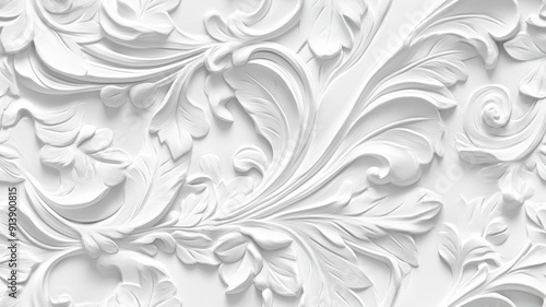 Seamless barocco scrollwork pattern venzel and whorl Royal vintage Victorian Gothic Rococo white background. photo