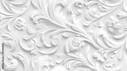 Seamless barocco scrollwork pattern venzel and whorl Royal vintage Victorian Gothic Rococo white background. photo