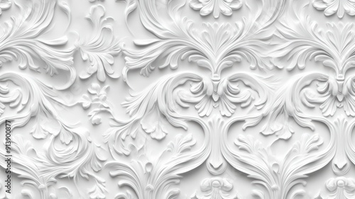 Seamless barocco scrollwork pattern venzel and whorl Royal vintage Victorian Gothic Rococo white background.