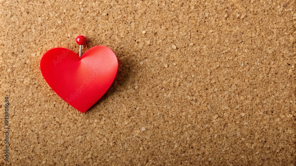 Love note with red heart pinned on cork board , love, Valentine's Day, romantic, message, cork board Love note with red heart pinned on cork board , love, Valentine's Day, romantic, message, cork board