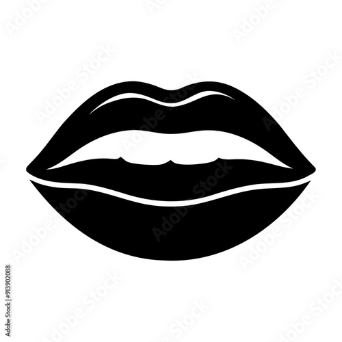 Black silhouette lip icon and vector illustration 