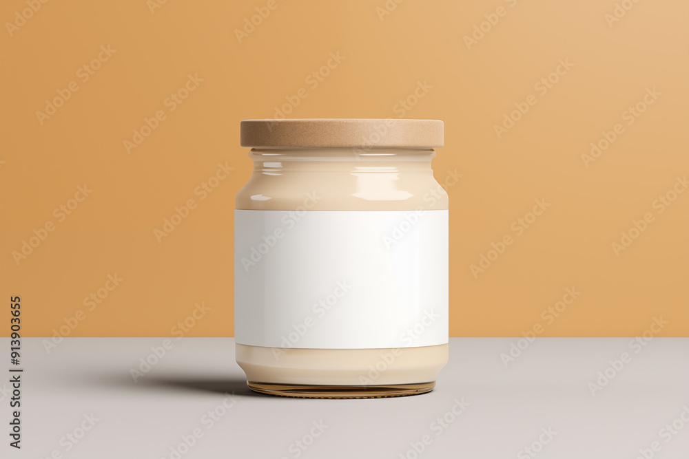 Mayonnaise in glass jar mockup with white blank label Mayonnaise in glass jar mockup with white blank label
