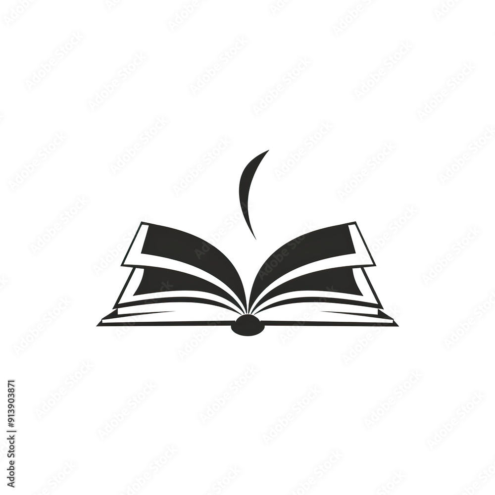 Black and White Open Book Icon with a Curved Line Above It, generative ai image Black and White Open Book Icon with a Curved Line Above It, generative ai image