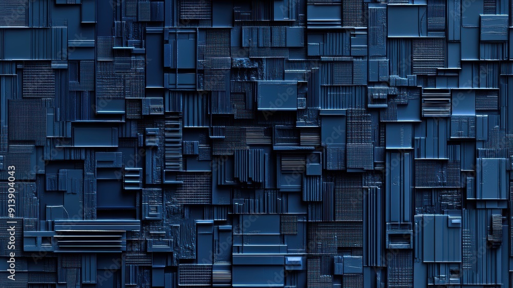 Abstract geometric patterns in monochrome, seamless pattern, repeatable design, blue background. Abstract geometric patterns in monochrome, seamless pattern, repeatable design, blue background.