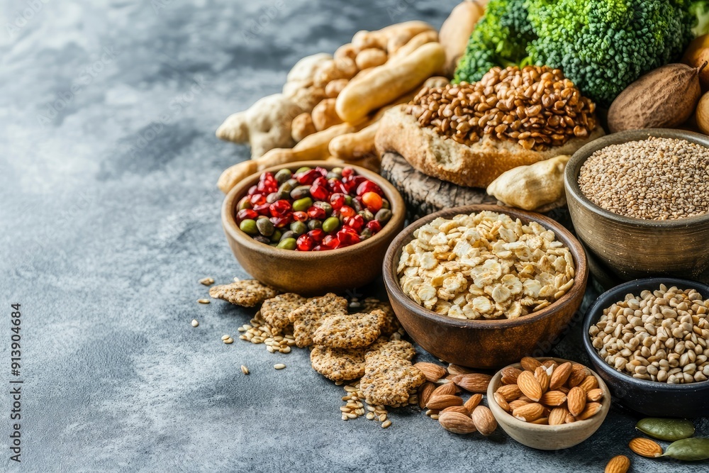 Selection of healthy rich fiber sources vegan food for cooking, ai Selection of healthy rich fiber sources vegan food for cooking, ai