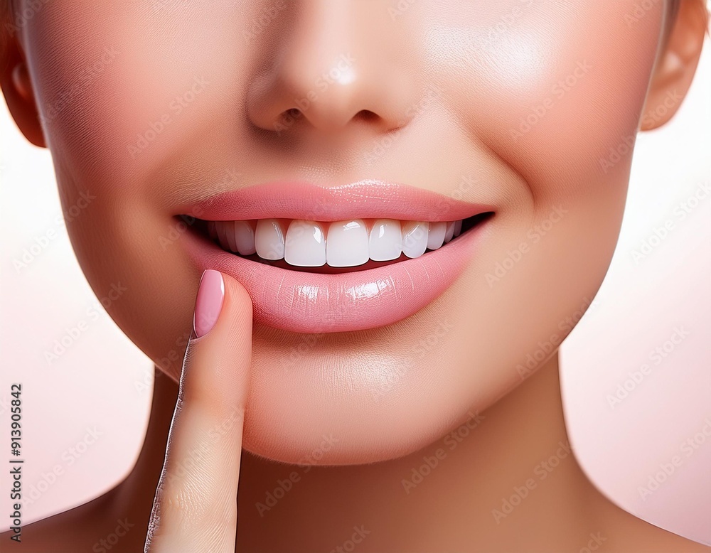 Fototapeta premium A woman smile and her finger touches her lips