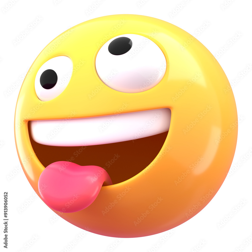 Fototapeta premium Crazy face 3D png emoticon sticker, transparent background