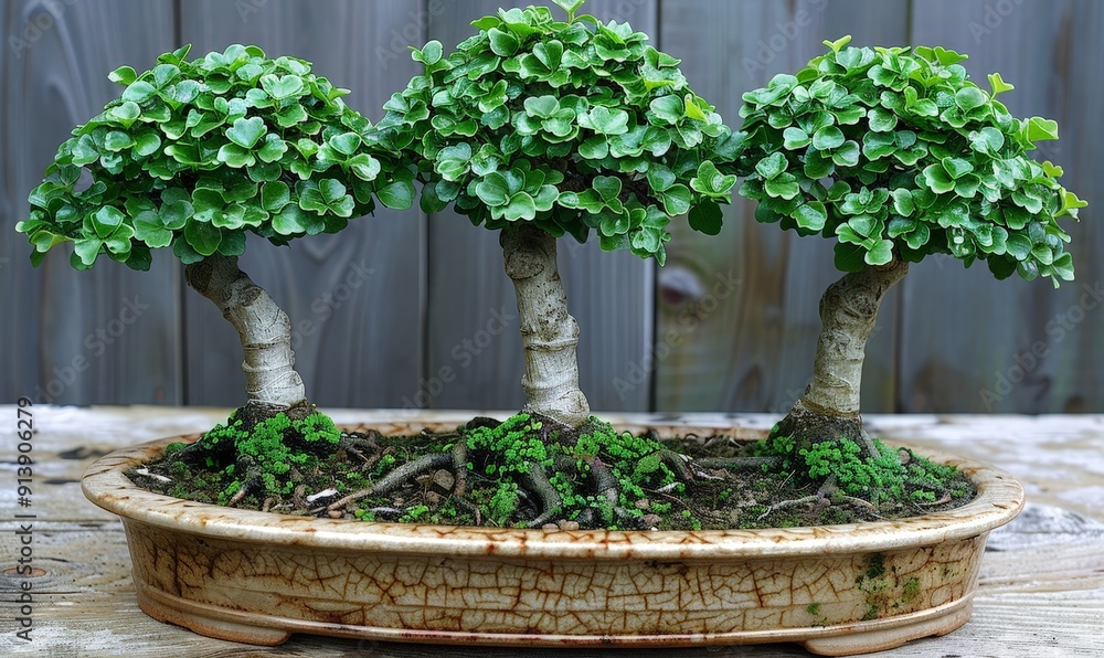 A bonsai in style, with multiple trunks creating a miniature forest A bonsai in style, with multiple trunks creating a miniature forest
