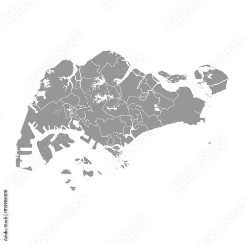 Photography Singapore map with administrative divisions. Vector illustration.