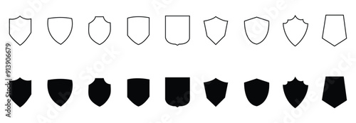 shield editable stroke and fill vector symbol set
