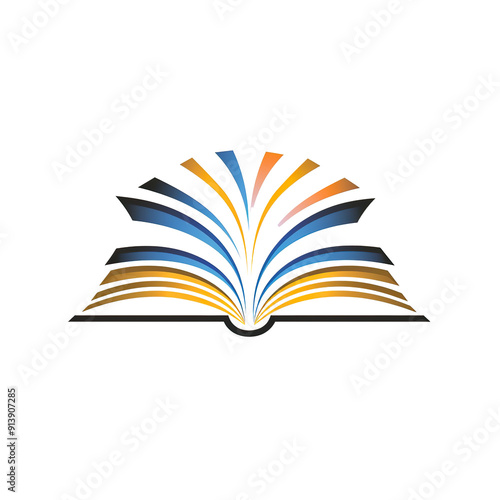 Abstract Book Logo Design with Colorful Pages and Open Book Shape, generative ai image