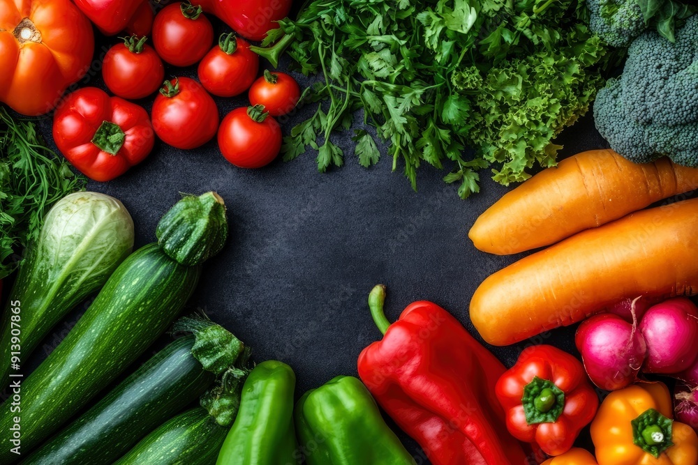Food background with assortment of fresh organic vegetables , ai Food background with assortment of fresh organic vegetables , ai