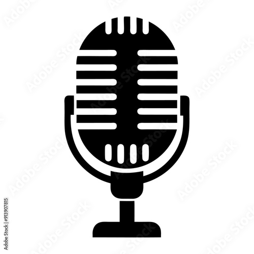 Black retro vintage silhouette microphone icon and vector illustration 