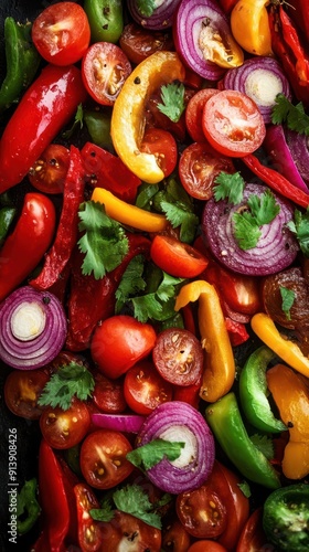 Seasonal veggies, vibrant colors, fresh ingredients, close-up, inviting