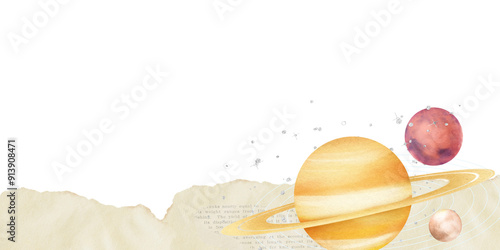 Φωτογραφία Space Saturn png border, paper collage, transparent background