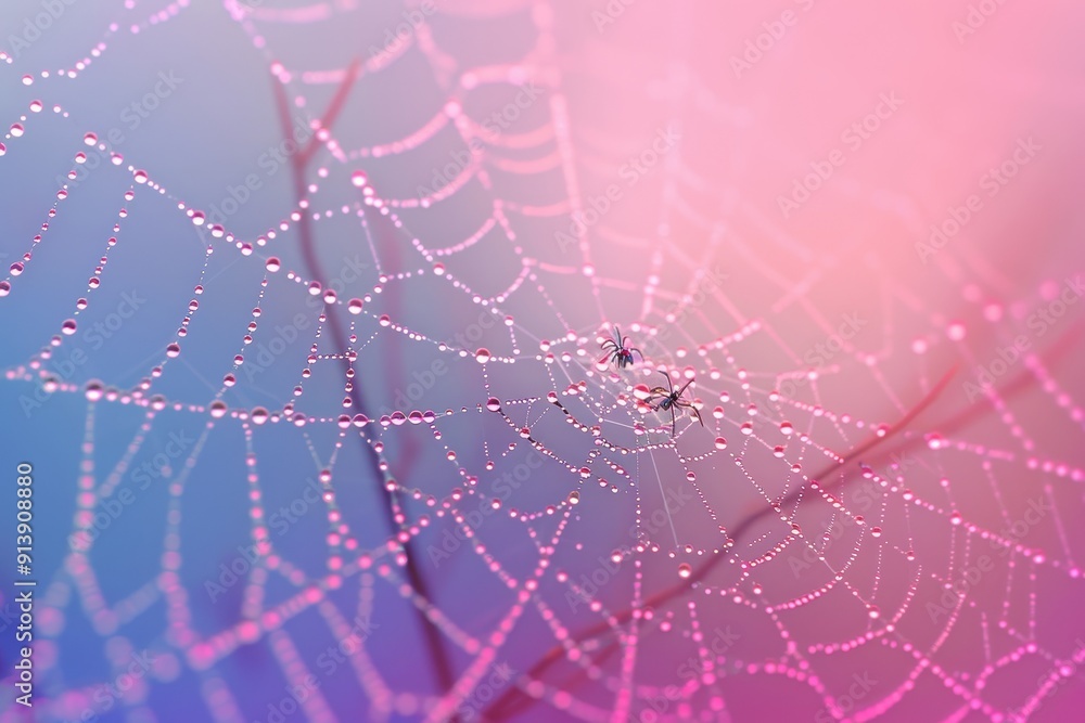 Naklejka premium A spider web with two spiders on it