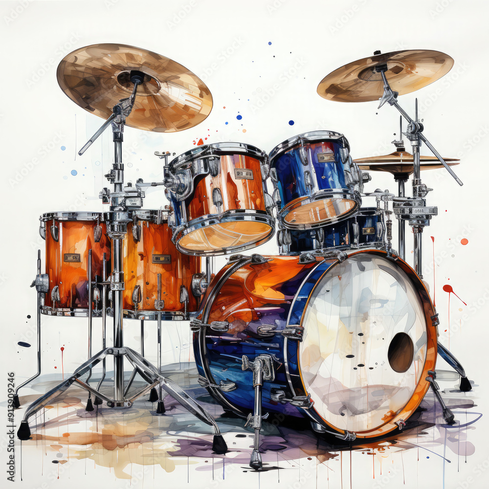 Watercolor Drums, clipart Illustration, Generative Ai Watercolor Drums, clipart Illustration, Generative Ai