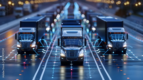Autonomous Trucks Convoy Highway Night Transportation Technology