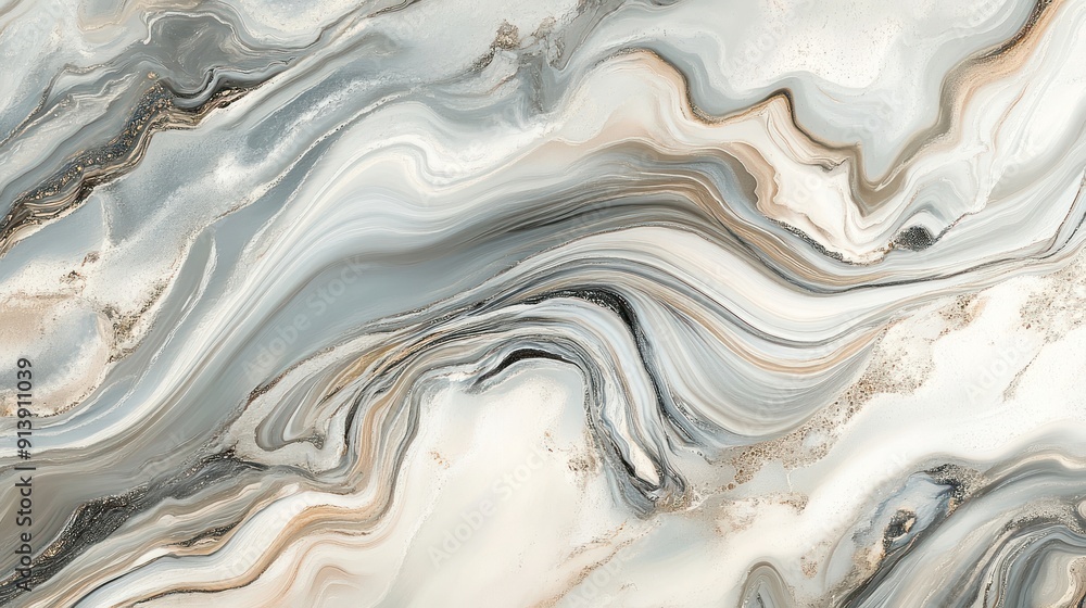 Abstract Swirling Marble Pattern with Gray, White, and Gold Tones