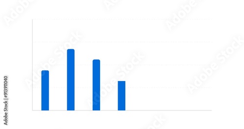 Business graph with blue bars on white background. Animation. Footage. Alpha channel.