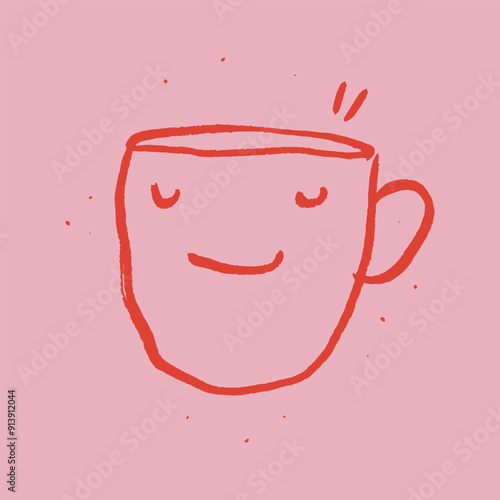 Black doodle cute cup in minimalistic style