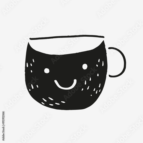 Black doodle cute cup in minimalistic style