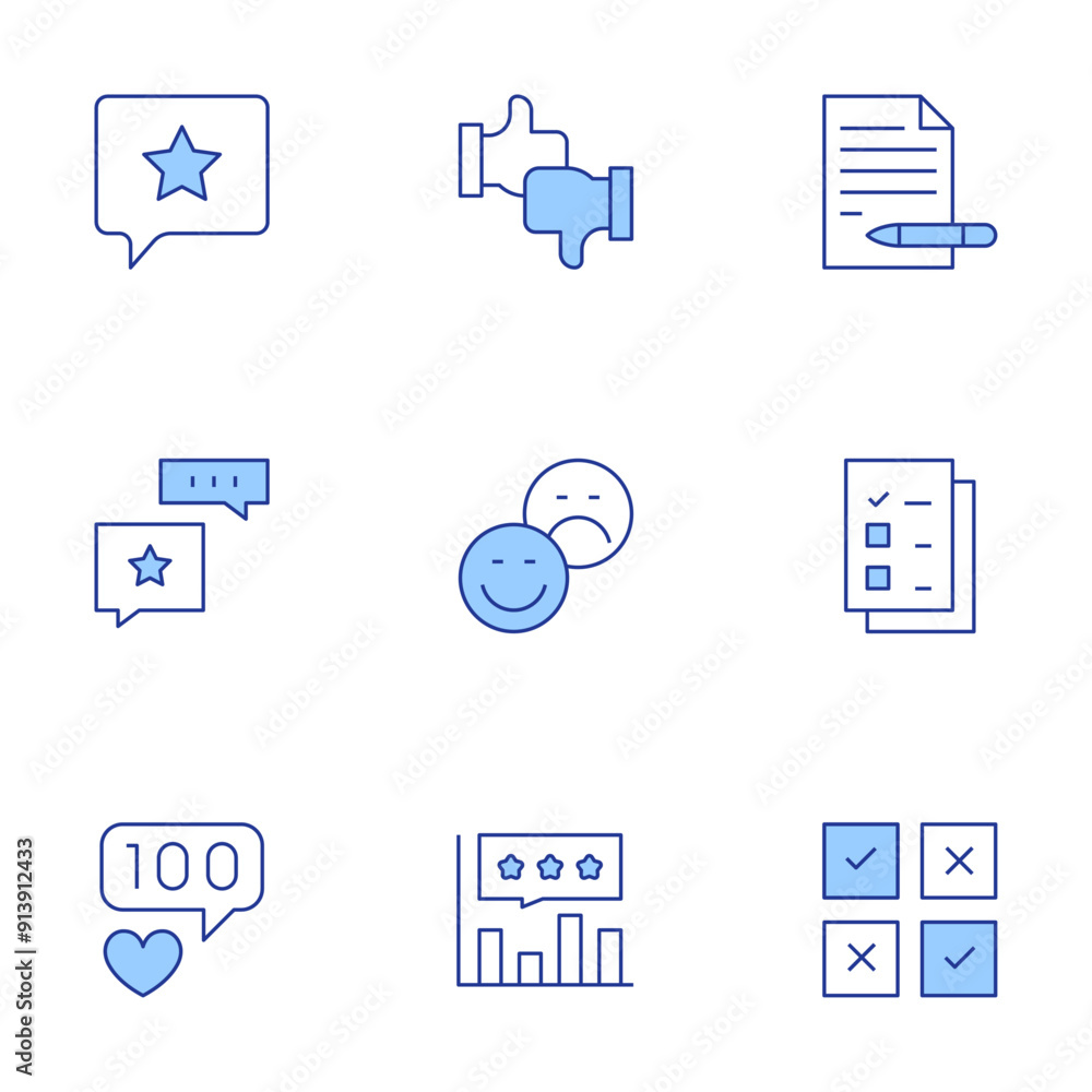 Feedback icons set. Line Duotone style, editable stroke. feedback, evaluation, like, file, rating, letter, likes, opinion, review Feedback icons set. Line Duotone style, editable stroke. feedback, evaluation, like, file, rating, letter, likes, opinion, review