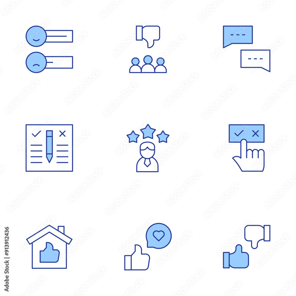 Feedback icons set. Line Duotone style, editable stroke. feedback, property, choice, dislike, rating Feedback icons set. Line Duotone style, editable stroke. feedback, property, choice, dislike, rating