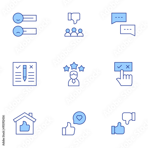 Feedback icons set. Line Duotone style, editable stroke. feedback, property, choice, dislike, rating