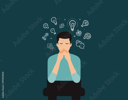 Anxiety and stress caused by thinking too much. overthinking concept