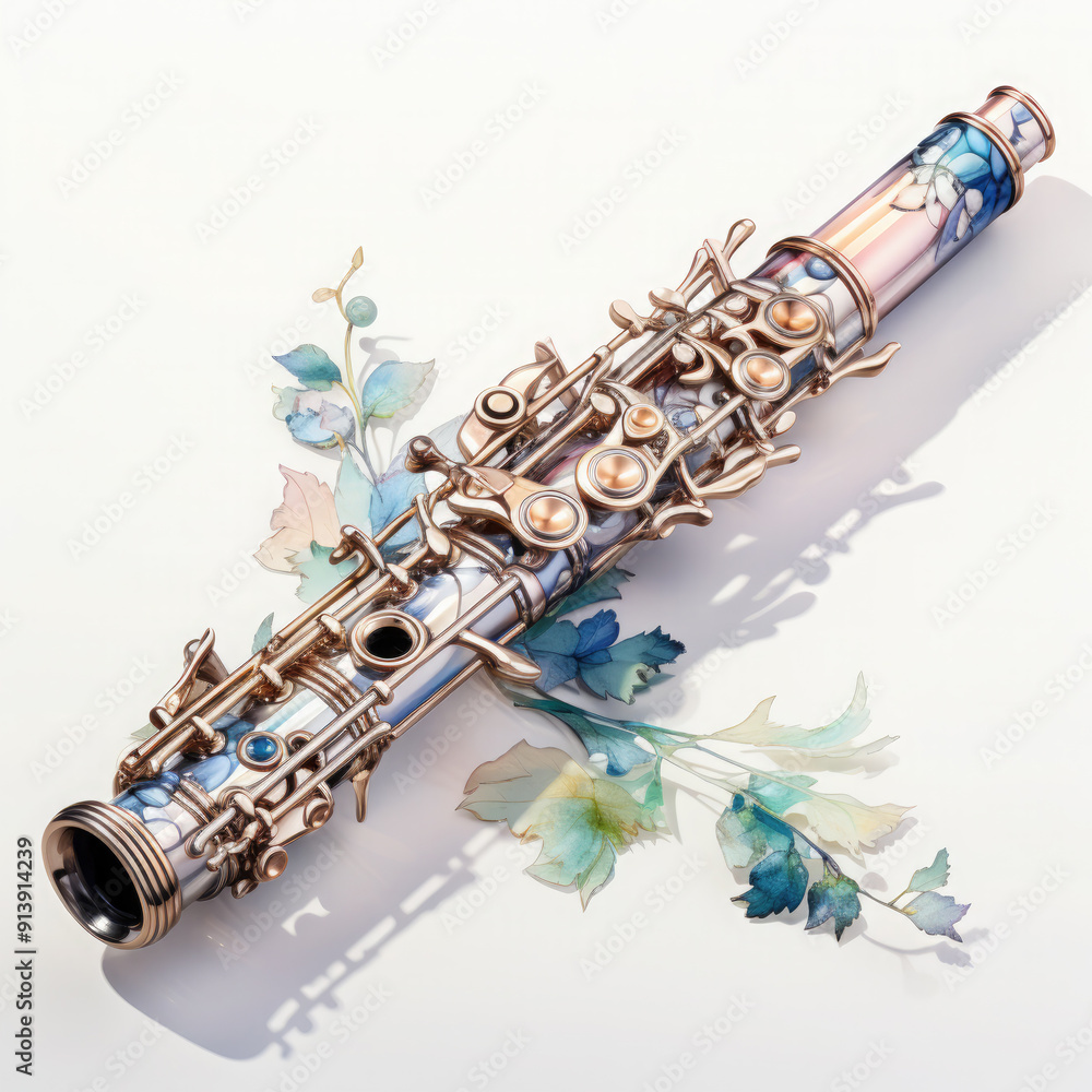 Obraz premium Watercolor Flute, clipart Illustration, Generative Ai