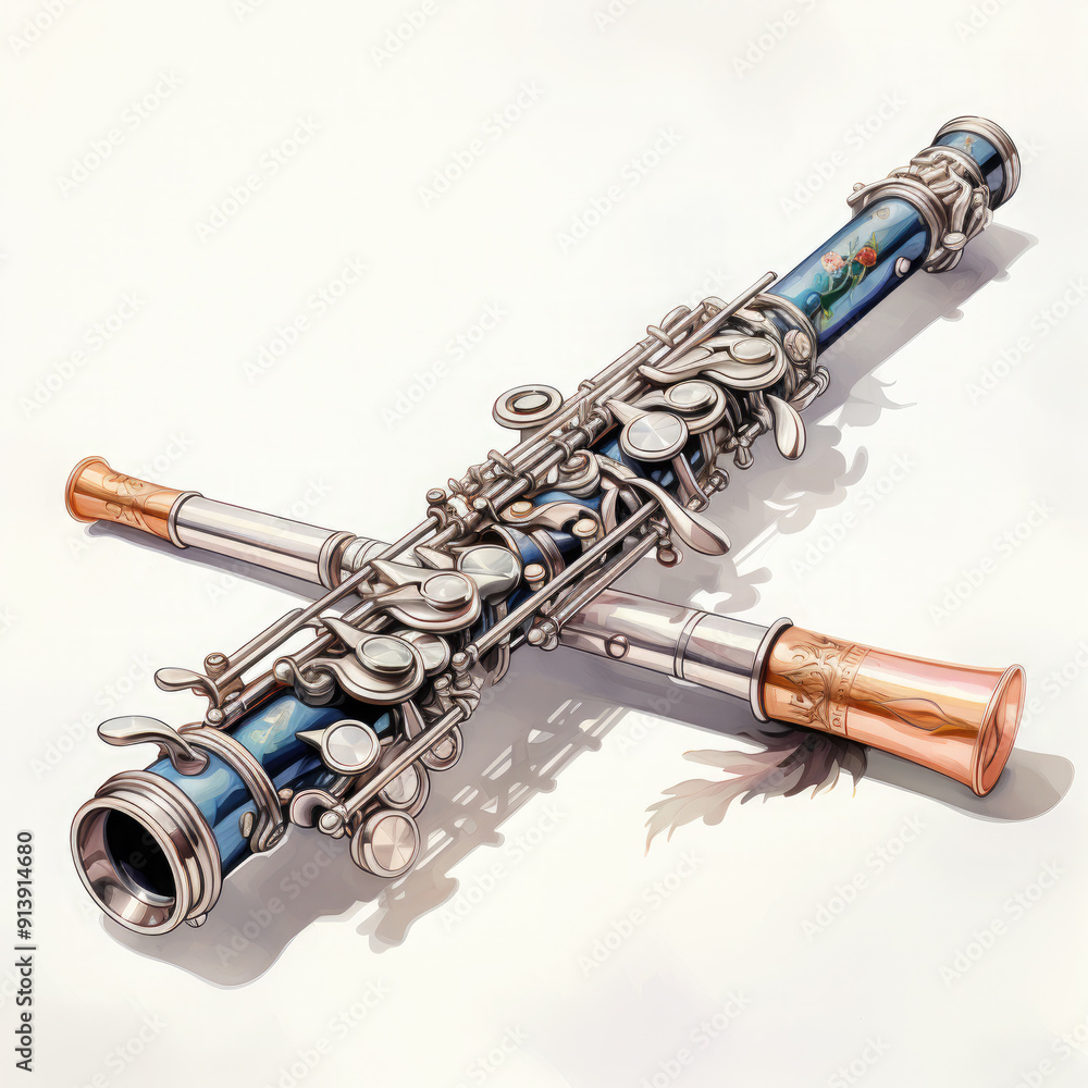 Naklejka premium Watercolor Flute, clipart Illustration, Generative Ai
