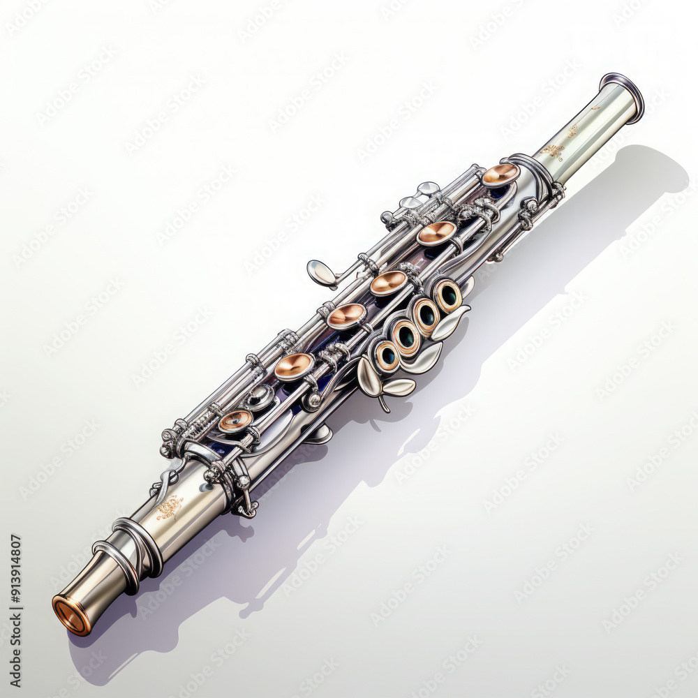 Naklejka premium Watercolor Flute, clipart Illustration, Generative Ai