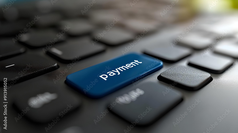 Close-up of a keyboard with a blue payment key, symbolizing online financial transactions and the digital economy. Close-up of a keyboard with a blue payment key, symbolizing online financial transactions and the digital economy.