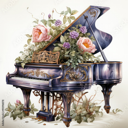 Watercolor Piano, clipart Illustration, Generative Ai