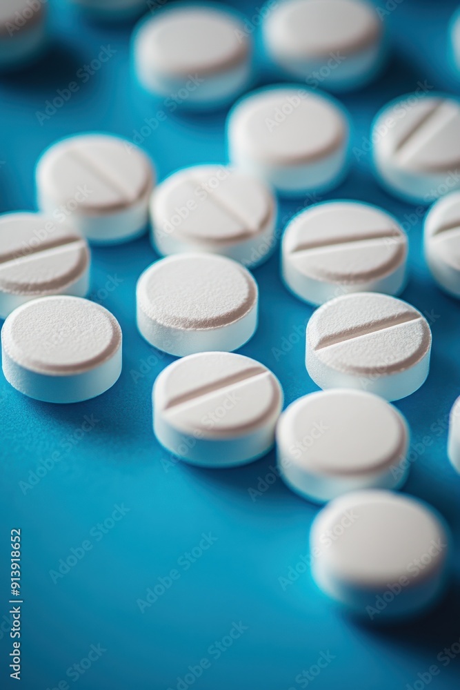 Pharmaceutical industry, Tablets on a bright background Pharmaceutical industry, Tablets on a bright background