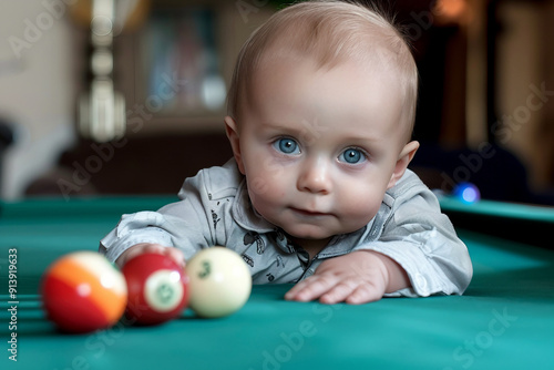 Weekend time with family kids friends in pool billiards club, learning pool play, Generative AI