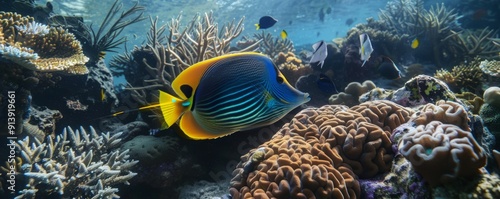 Striking surgeonfish among coral, 4K hyperrealistic photo photo