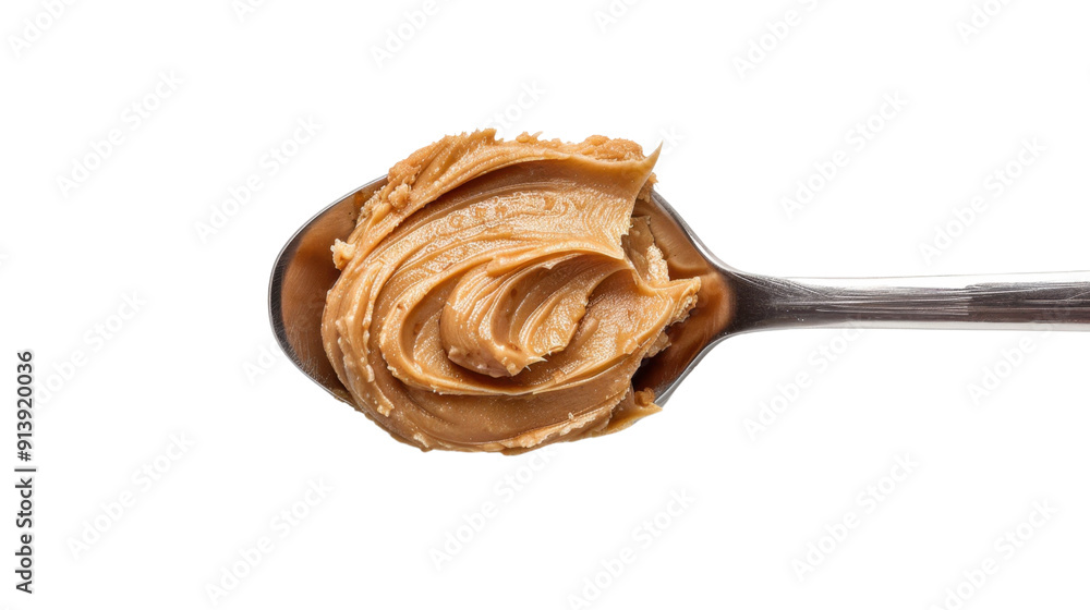 Peanut butter on a spoon on transparent background Peanut butter on a spoon on transparent background