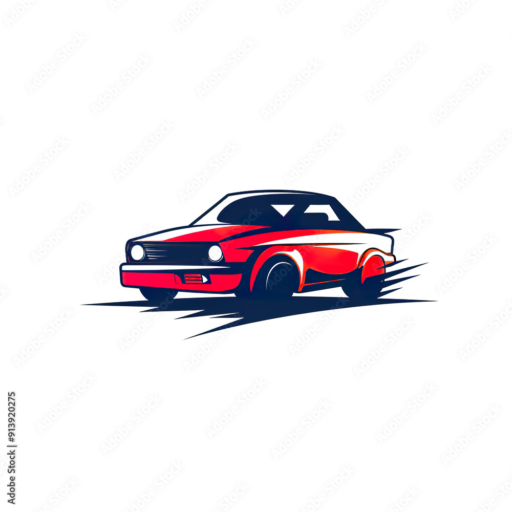 Fototapeta premium Red sports car driving on a white background, generative ai image