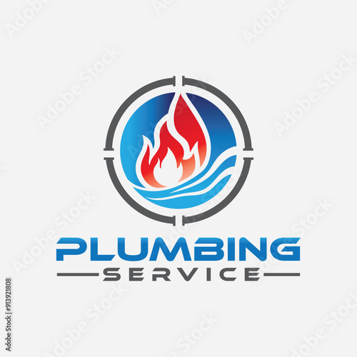 plumbing logo, HVAC, cooling, heating, heat and cool, handyman service, plumber, water service logo