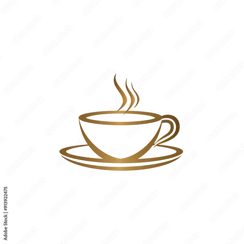 Golden Outline of a Steaming Coffee Cup and Saucer, generative ai image Golden Outline of a Steaming Coffee Cup and Saucer, generative ai image
