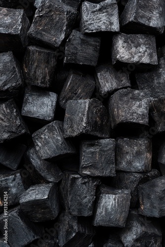 Texture background of black charcoal briquets