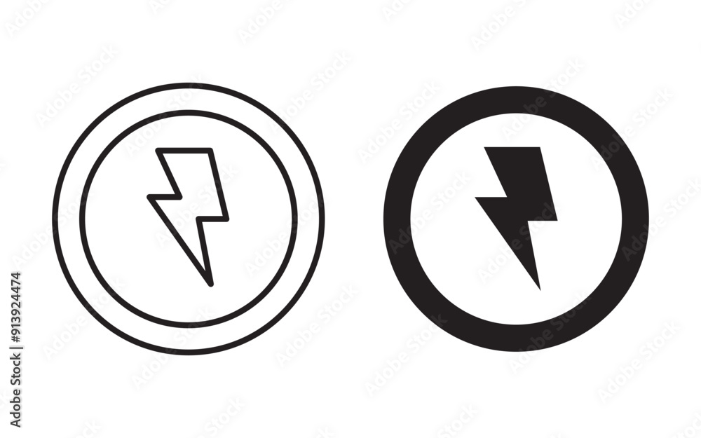 Lightning, electric power vector icon. Lightning bolt sign in the circle. Energy and thunder electricity symbol. Lightning, electric power vector icon. Lightning bolt sign in the circle. Energy and thunder electricity symbol.