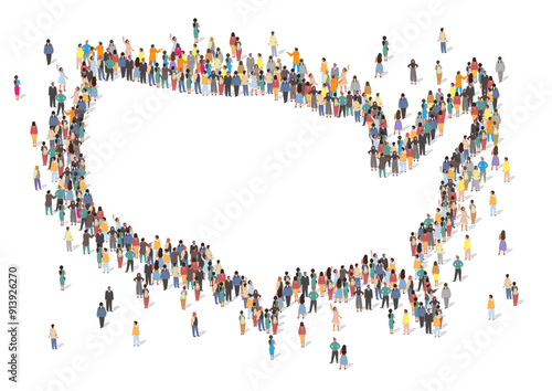 People crowd standing in shape of usa county with empty blank space inside vector illustration. Nation and patriotism concept