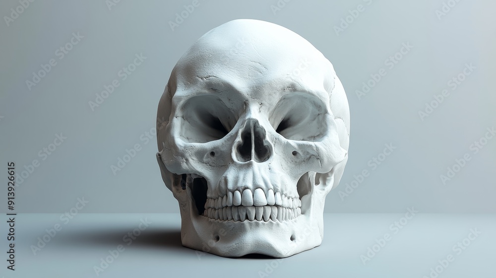 A white skull is sitting on a table A white skull is sitting on a table
