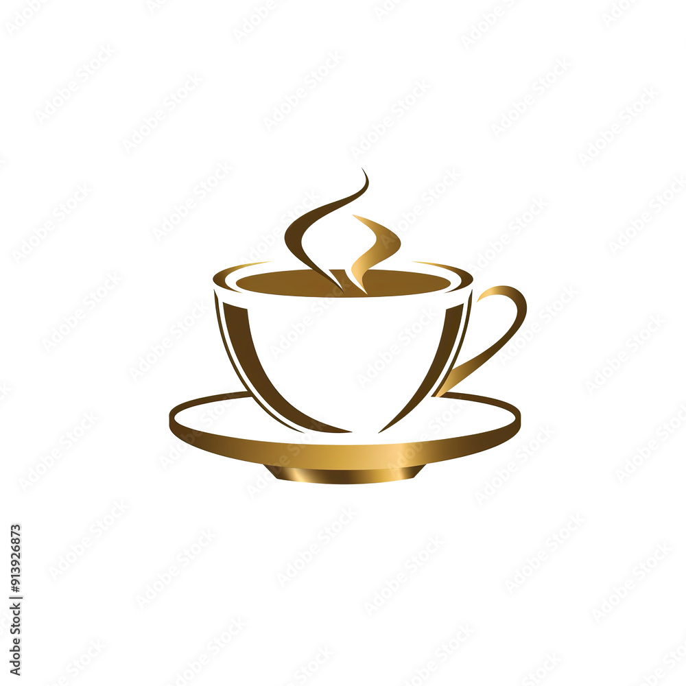 Golden Coffee Cup with Steam and Saucer, generative ai image Golden Coffee Cup with Steam and Saucer, generative ai image
