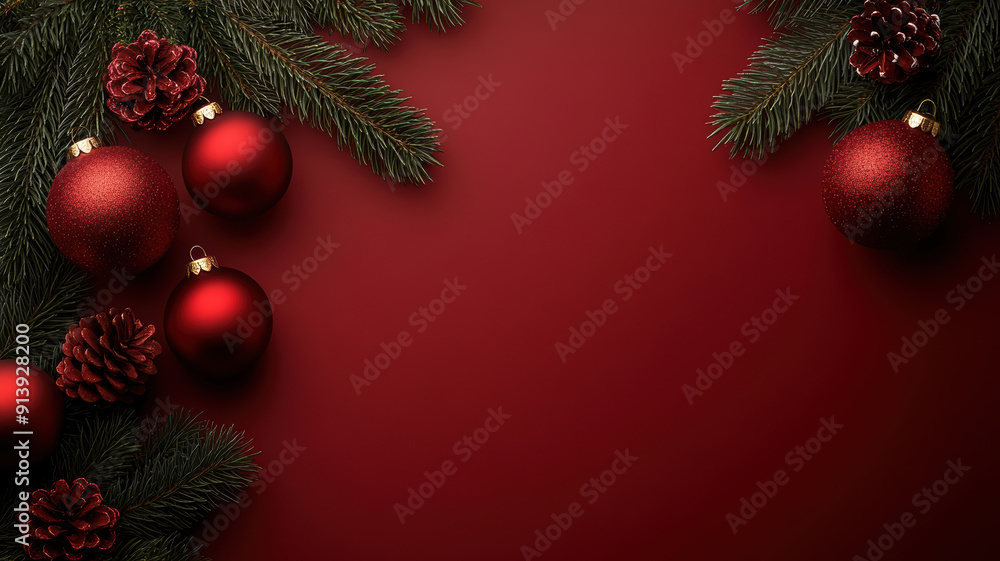 Red Christmas Ornaments and Pine Red Christmas Ornaments and Pine