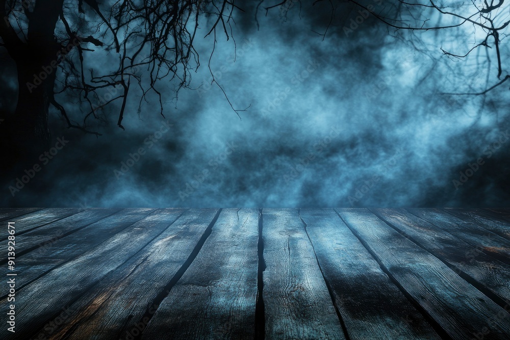 Halloween Spooky background with empty wooden planks, dark horror background. with generative ai Halloween Spooky background with empty wooden planks, dark horror background. with generative ai