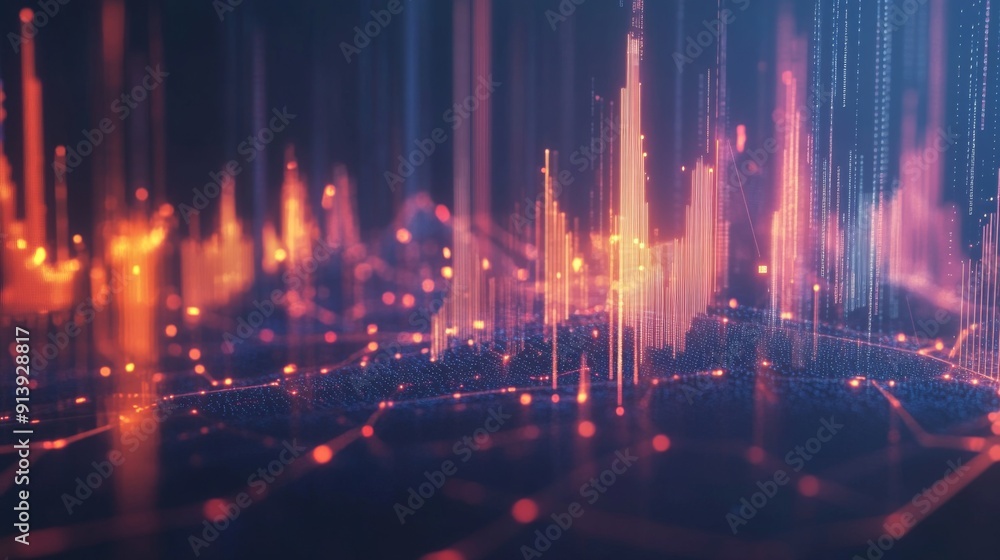 Geometric abstract 3D financial graph with dynamic shapes and glowing elements. Geometric abstract 3D financial graph with dynamic shapes and glowing elements.